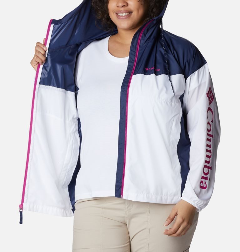 Columbia Flash Challenger Novelty Windbreaker Jakke Dame Hvite Marineblå | Plus Size 27981G